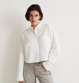 Madewell The Signature Oxford Crop Shirt Size Small Nwt
